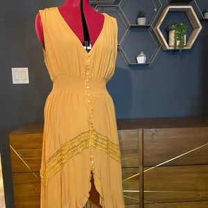 Mustard color mid-length summer dress